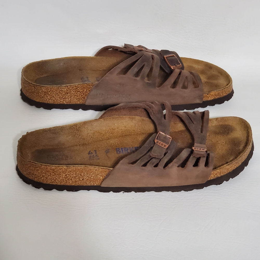 Birkenstock Dark Brown Leather Footbed Sandals - Picture 5 of 7